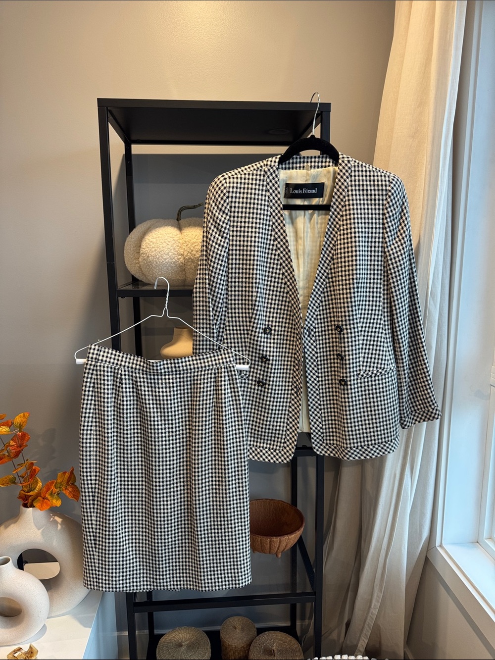 607.Louis Feraud Black and White Gingham Blazer & Skirt